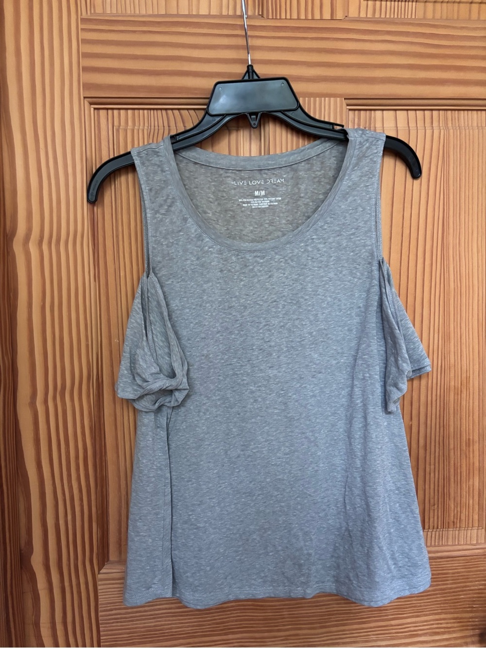 Gray Cold-Shoulder Top with Tie Sleeves